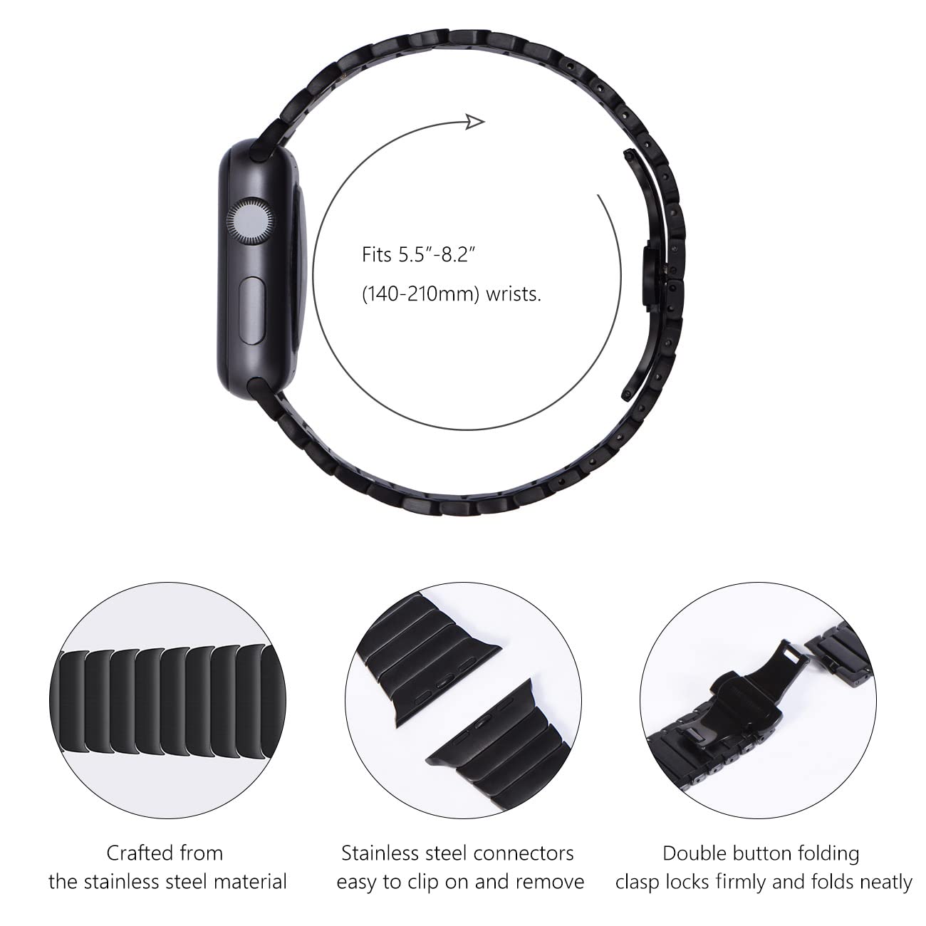 NewWays 38mm 40mm 41mm 42mm(Series 11/10) Metal Strap Compatible with Apple Watch,Solid Stainless Steel Link Replacement Band for iWatch Series 11/10/9/8/7/6/5/4/3/2/1/SE,Black