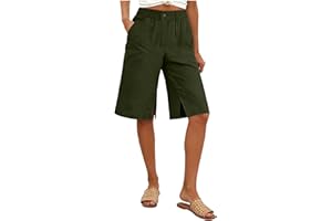 maisdgop Bermuda Shorts for Women Knee Length Casual Wide Leg Side Slit on Pants Summer Dressy Buttons Beach Vacation Shorts