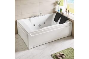DECORAPORT 72 Inch Acrylic Alcove Whirlpool Hydromassage Bathtub 2 Person SPA Soaking Tub with Faucet, Shower head and Drain (D-DK-Q367)