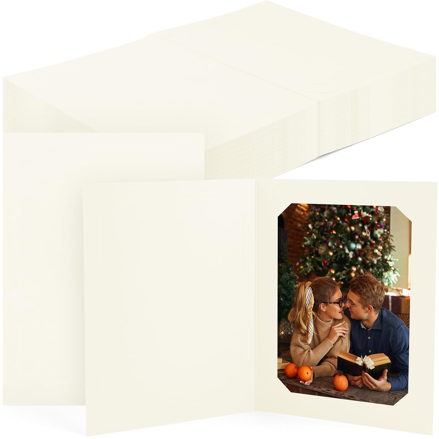 Golden State Art, Pack of 50, 4x6 or 5x7 Photo Folders, Cardboard Picture Frame, Paper Frame Cards, Greetings/Invitation Special Events: Graduation, Christmas, Wedding(Ivory)