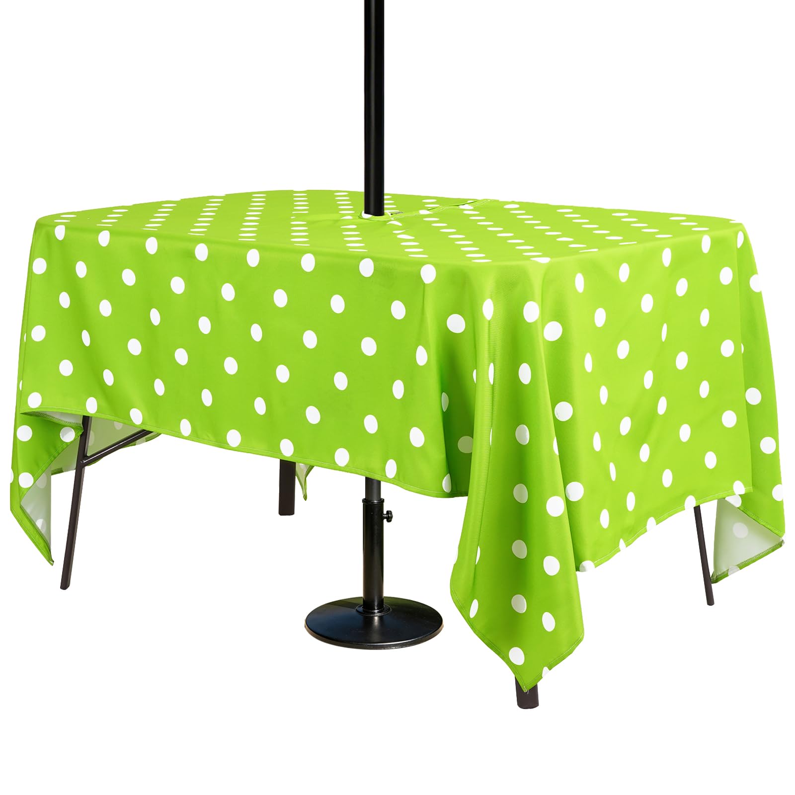 3E Home Outdoor Table Cloth with Parasol Hole, Water Resistant Garden Patio Rectangle Tablecloth for Outdoor Picnics and Parties[60x84 inches(152x213cm) Green dot]