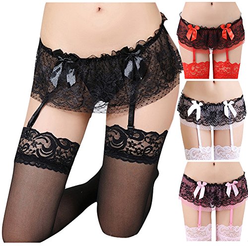 Adulove Garter Belt, Women's 4-Pack Suspender Belt Set with Straps and Clips for Stockings