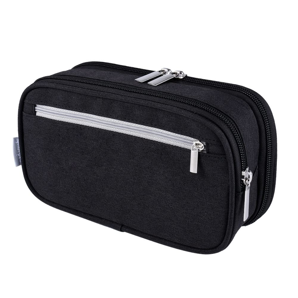 Boojarr Pencil Case, Large Capacity Pencil Cases for Boys Girls Teens, Big Storage Pencil Bag Pen Pouch with 3 Compartments for Middle High College School Office Organizer Adults, Black