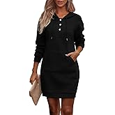PRETTYGARDEN Womens Long Sleeve Hoodies Dress 2026 Fall Texture Button Oversized Sweatshirts Spring Dresses with Pockets