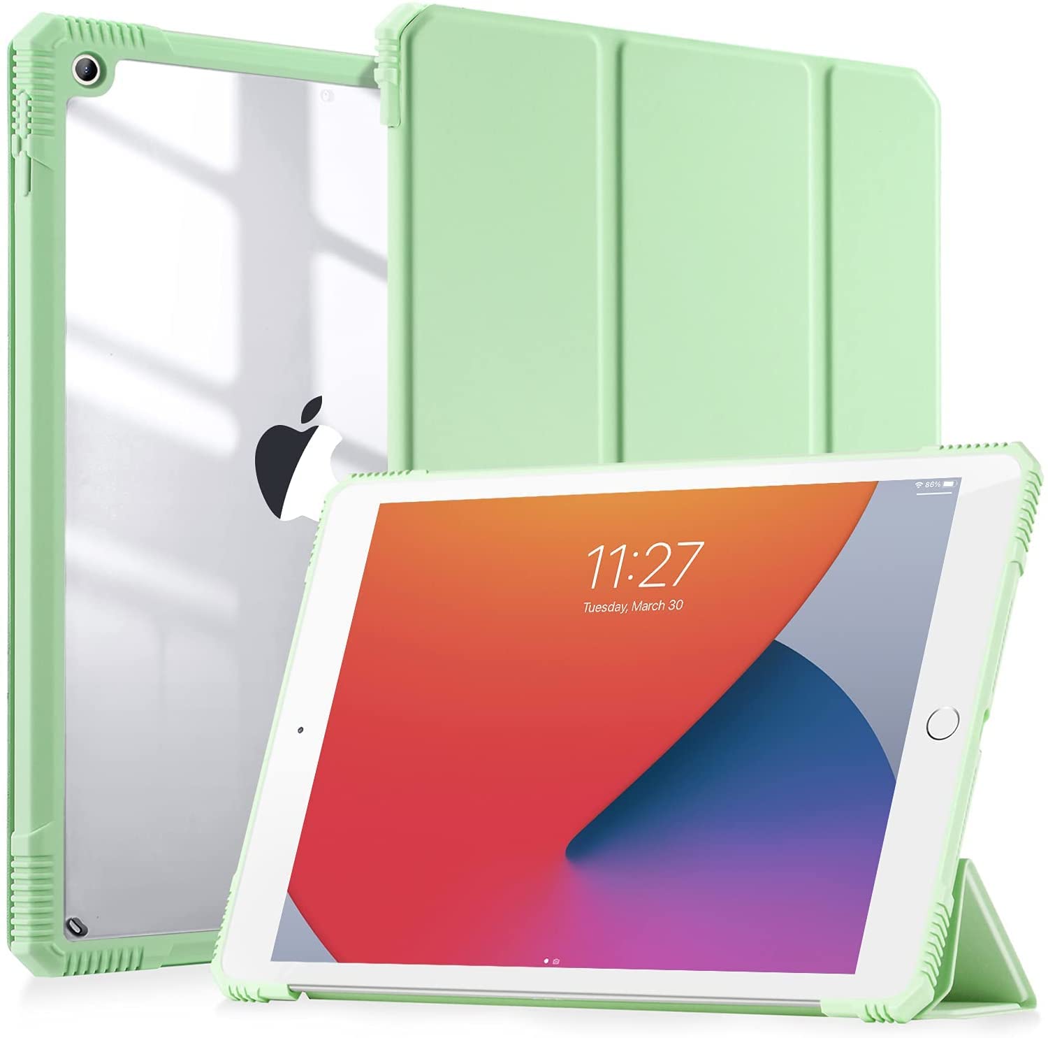 Smart Case for iPad 9th Generation 2021 / 8th Generation 2020 / 7th Generation 2019 10.2 Inch, Shock Proof with Auto Wake/Sleep Function and Frosted Translucent Hard Back Cover [Green]