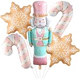 5Pcs Christmas Balloons Set, Nutcracker Soldier Cookie Color Snowflake and Pink Candy Cane Foil Balloons for Christmas Nutcracker Ice Snow Winter Gingerbread Theme Birthday Party Decorations