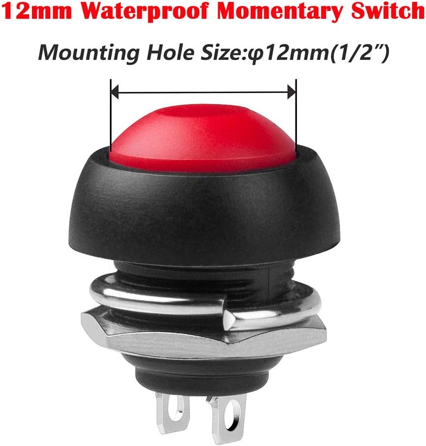 WayinTop 18pcs 12MM Momentary Push Button Switch Waterproof Horn Switch 3A 125V Lockless Mini Round On Off Self-Reset Switch Button for Arduino/for Raspberry Pi/Table Lamp/Doorbell (6 Colors) - Image 5