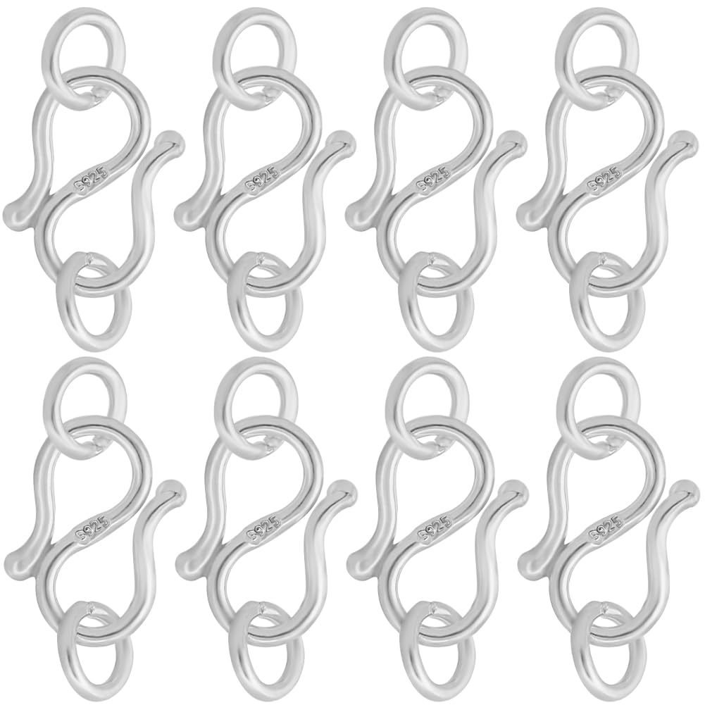 SUNNYCLUE 1 Box 8Pcs 925 Sterling Silver S Hook Clasps Jewellery Hook Clasps S Shape Clasp S Clip Necklace Bracelet Clasp Connector with Jump Ring for Jewellery Making Accessories DIY Craft Supplies