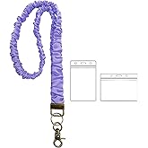 Stretchy Scrunchie Lanyard for ID Badges and Keys, Cute Retractable Keychain Holder, Teacher Lanyard for Women (Pruple, 1 Pcs)