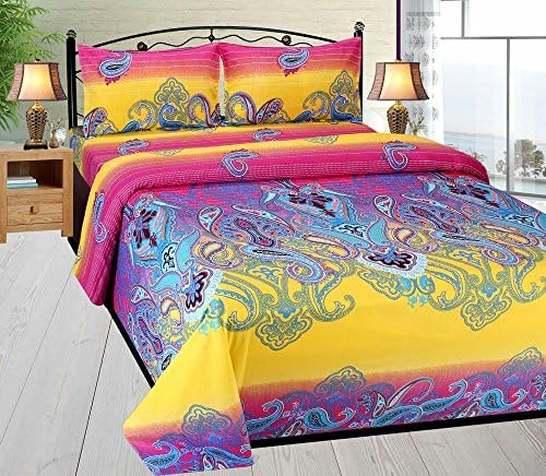 Sky Tex Elastic Fitted Multi Color Pure Cotton Turkish Style 320 TC Fitted King Size Double Bed Sheet with 2 Pillow Covers