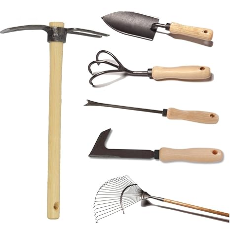 4betterdays.com NATURlich leben! 6-Teiliges Gartenwerkzeugset, Gartengeräte Werkzeuge Handgeschmiedet in Deutschland