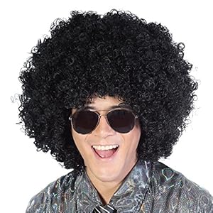 Funky Afro Fancy Dress – Peluca unisex de los años 70 para disfraz de Halloween, color negro