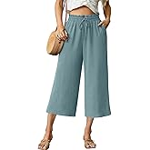 FREEOAK Capri Pants for Women High Waisted Wide Leg Casual Lounge Pant Summer Capris Adjustable Drawstring with Pockets