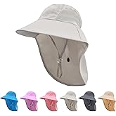 Rosoz Kids Sun Hat with Neck Flap UV Protection Summer Toddler Beach Hat Unisex Ponytail Hat Wide Brim Fishing Hat