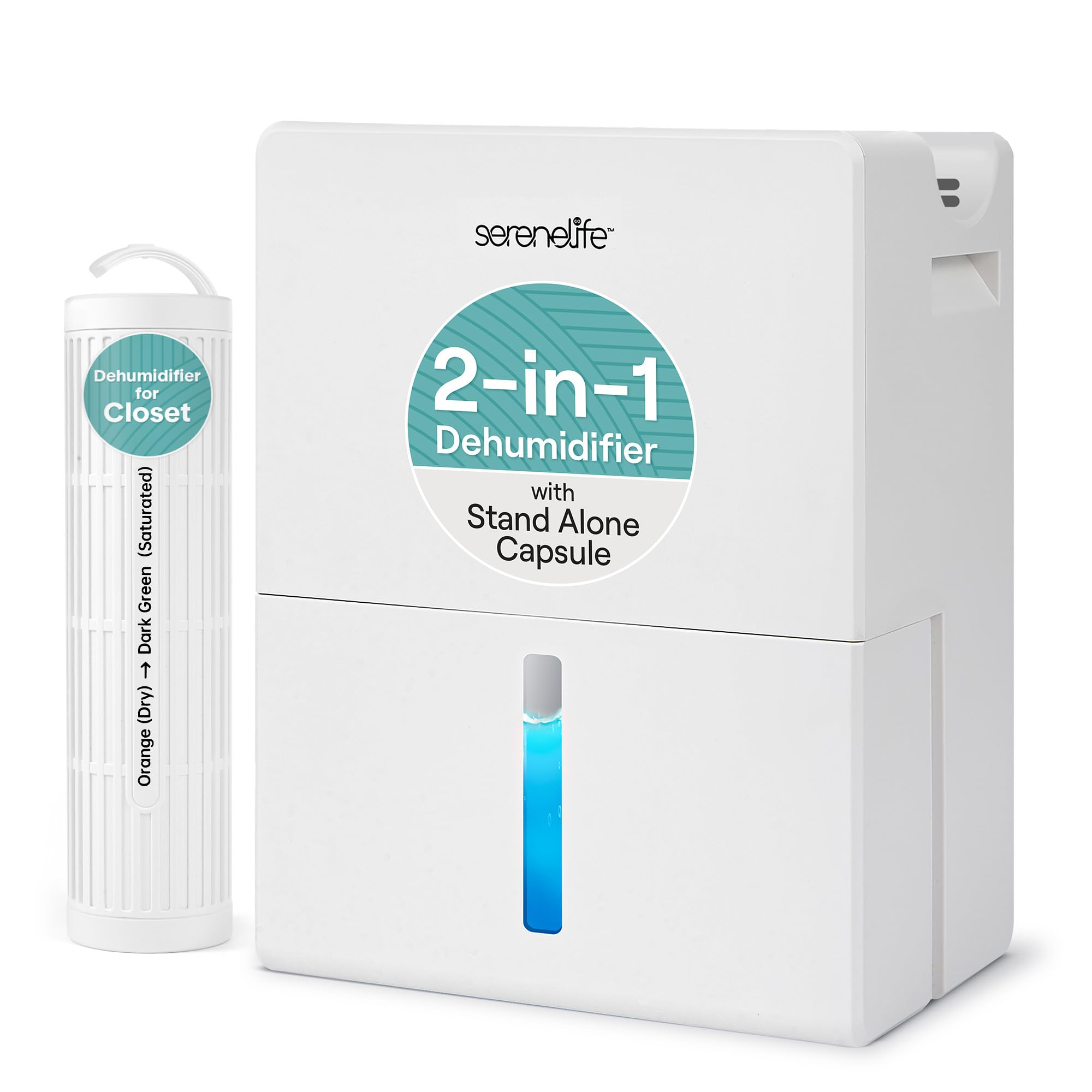 Photo 1 of SereneLife 2-in-1 91 Oz Dehumidifier For Home, Bedroom, Bathroom, Basement with Removable Cylinder & Drying Base, Timer, Sleep Mode, & Smart Humidity Control, Covers 1200 Sq Ft 9 x 6 x 13 in, White