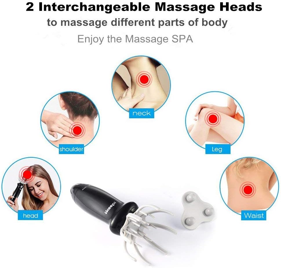 Ikeepi Scalp Massager, Vibration Head Massager for Stress Relaxation, Hair Stimulation, 2 Different Massage Heads- Massaging Face, Neck, Back &Legs: Health & Personal Care