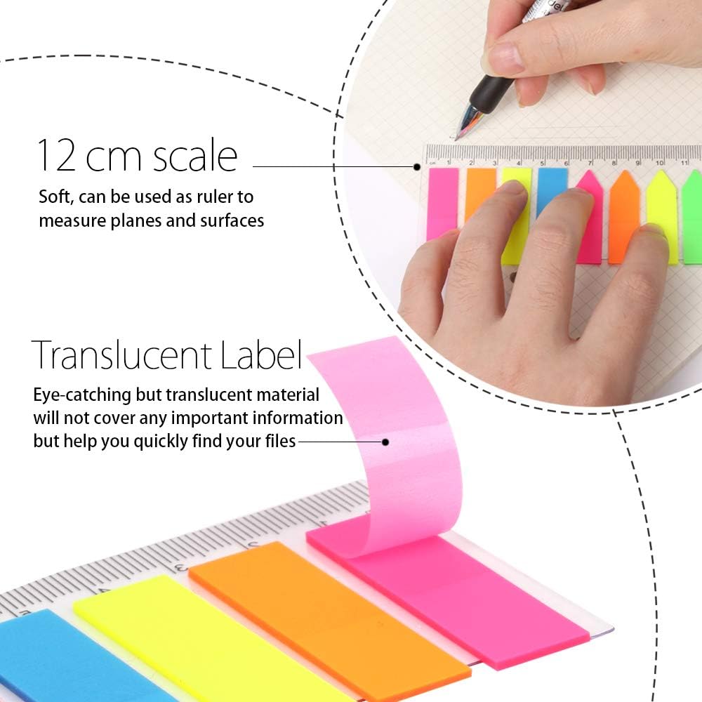 960 Pieces Neon Page Markers, FANDAMEI 6 Sets Translucent Page Flags Fluorescent Index Tabs Sticky Notes Tabs with 12 cm Measurement for Page Marker : Office Products