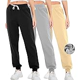 Tuveke Women's Fleece Joggers Sweatpants Lounge Womens High Waist Track Pants with Pockets Drawstring Rib Cinch Bottom