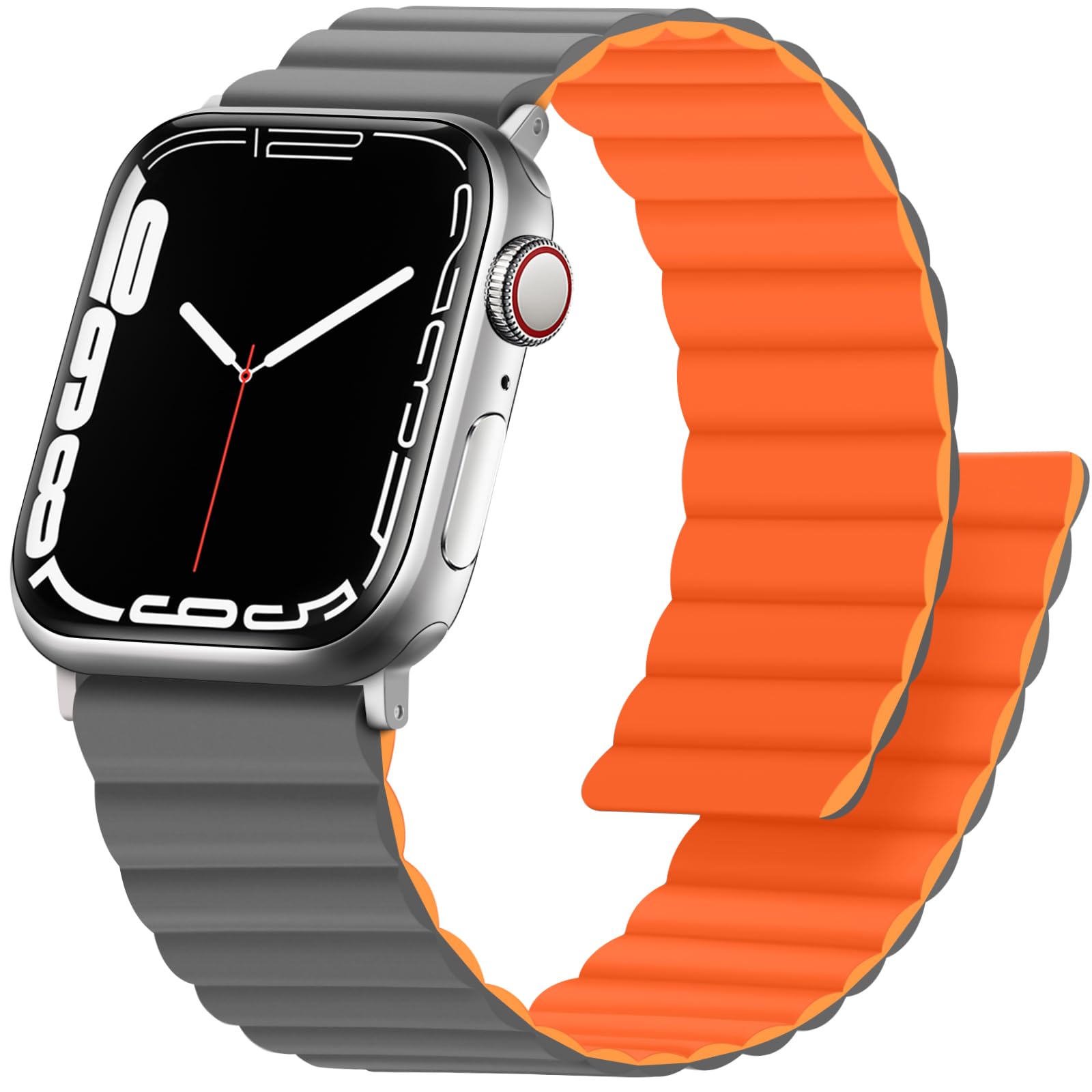 Anlinser Magnetic Straps Compatible with Apple Watch Strap 49mm 46mm 45mm 44mm 42mm 41mm 40mm, Double Side Reversible Band for iWatch Ultra 3/2/1 Series 11/10/9/8/7/6/SE (49/46/45/44, Gray/Orange)