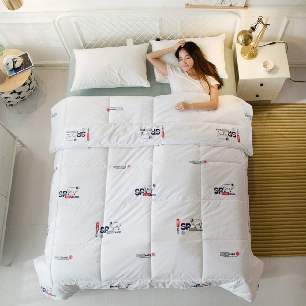 TANGADYL Australian Wool Filled Cotton Comforter, Bedding, Home Hotel Quilt Core Washable Four Seasons, White,200cm×230cm(5kg)