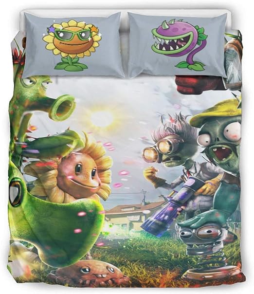 Amazon Co Jp 植物vsゾンビの大喧嘩 通気性と冷却 3ピースのベッドセットのキルトセット 最も柔らかいプレミアムホテル品質 子供と大人 植物vsゾンビ植物ゾンビ古典的なゲーム White 104x90 Inch ホーム キッチン