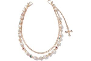 YURAOER Fashion Layered Pants Wallet Chains - Exquisite Gold Silver Rhinestone Flower Pearl Jean Pocket Chain for Women Men Cute Bag Purse Charms Jewelry