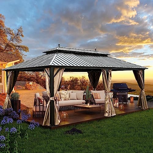 YITAHOME 12x20 ft Hardtop Gazebo with Nettings and Curtains, Outdoor