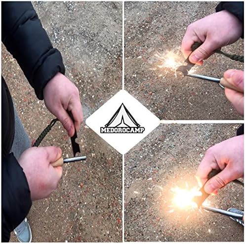 Medorocamp FireSteel with Wooden Handle l Firestarting Tool Steel Striker and Paracord | Ferrocerium Rod Fire Starter for Emergency Travel-Friendly Camping Survival Kit Fire Flint Idea Gift Item