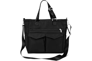Iioscre Tote Bag for Men, Waterproof Work Nylon Tote Bag with Adjustable Strap,Crossbody Laptop Bag with Trolley Sleeve