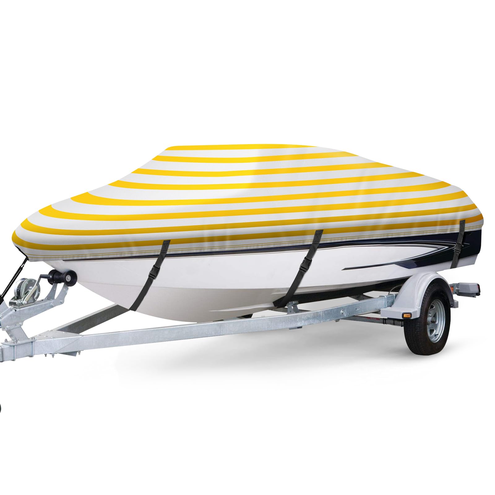 Photo 1 of Waterproof Boat Cover, Fits 20-22ft V-Hull Tri-Hull, Bass, Fish & Ski, Runabout Boats - 600D Heavy Duty Canvas Stripe