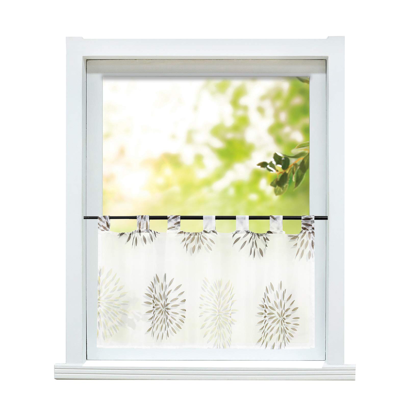 ESLIR Window Curtain Modern Bistro Curtain Kitchen Curtains Transparent Curtains with Loops Short Curtain Voile Circle Pattern Pack of 1, 100 % polyester, brown, HxB 60x140cm