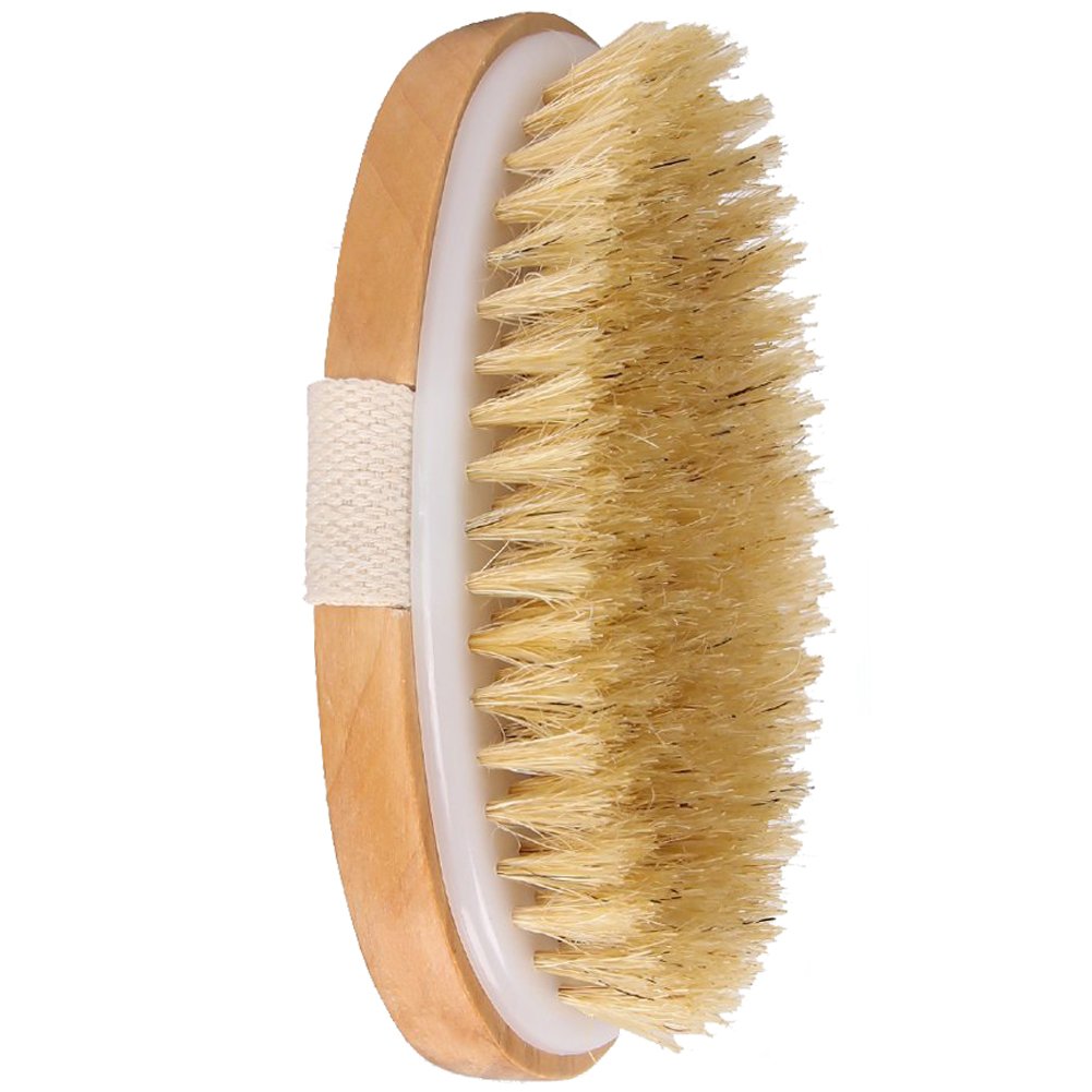 Dry Skin Body Brush - Natural Boar Bristles Improves Skin\'s Health Remove Dead Skin Toxins Cellulite Treatment Improves Lymphatic Functions Exfoliates Stimulates Blood Circulation