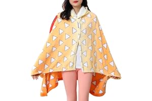 Juejuezi Hooded Wearable Blanket Hoodie Throw Blanket Tanjirou Cosplay Cloak Shawl Wrap Nap Quilt 160x100 cm/63x40in