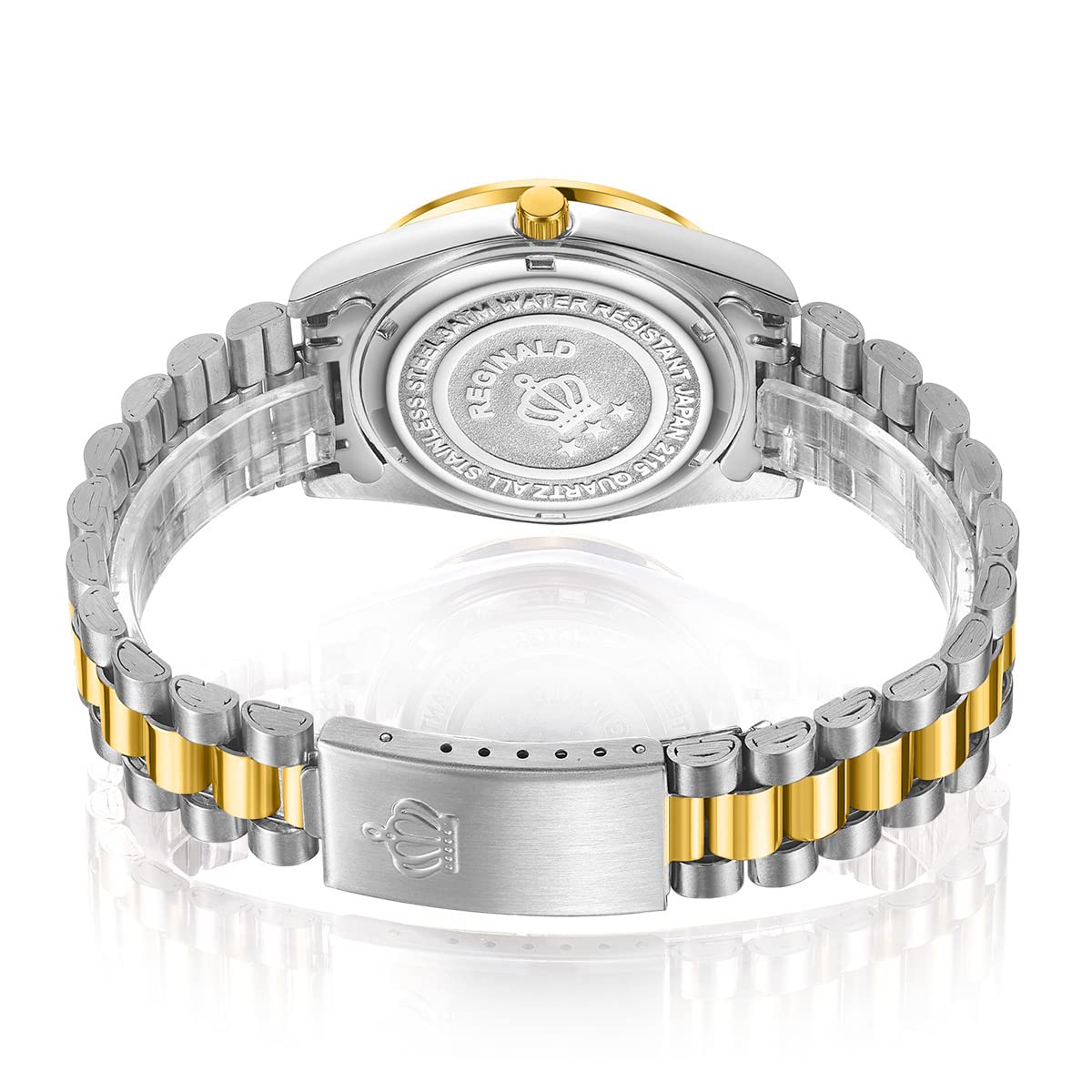 Reginald Mens Watches Hands Sapphire Full Gold Stainless Steel Quartz Dial Unisex Watch