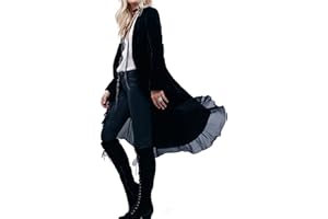 R.Vivimos Womens Ruffled Asymmetric Long Velvet Blazers Coat Casual Jackets
