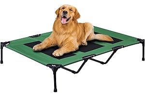 PRAISUN Outdoor Dog Bed, XL Dog Cot, Elevated Dog Bed, Pet Bed with Oxford Fabric, Textilene Mesh, Carrying Bag, Cooling, for Indoors, Outdoors, Beach, Green
