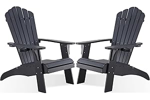 Psilvam Adirondack Chair, Oversized Poly Lumber Fire Pit Chair with Cup Holder, 350Lbs Support Patio Chairs for Garden, Weather Resistant Outdoors Seating, Relaxing Gift for Father & Mother (2, Black)