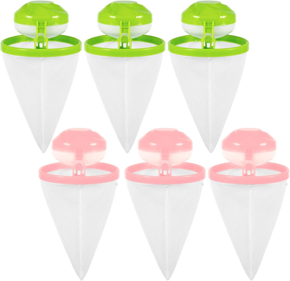 Alphatool 6 Pcs Washing Machine Floating Lint Mesh Bag- Reusable Flower Type Hair Removal Catcher Laundry Filter Net Pouch for Washing Machine Hair Filter (Green&Pink)