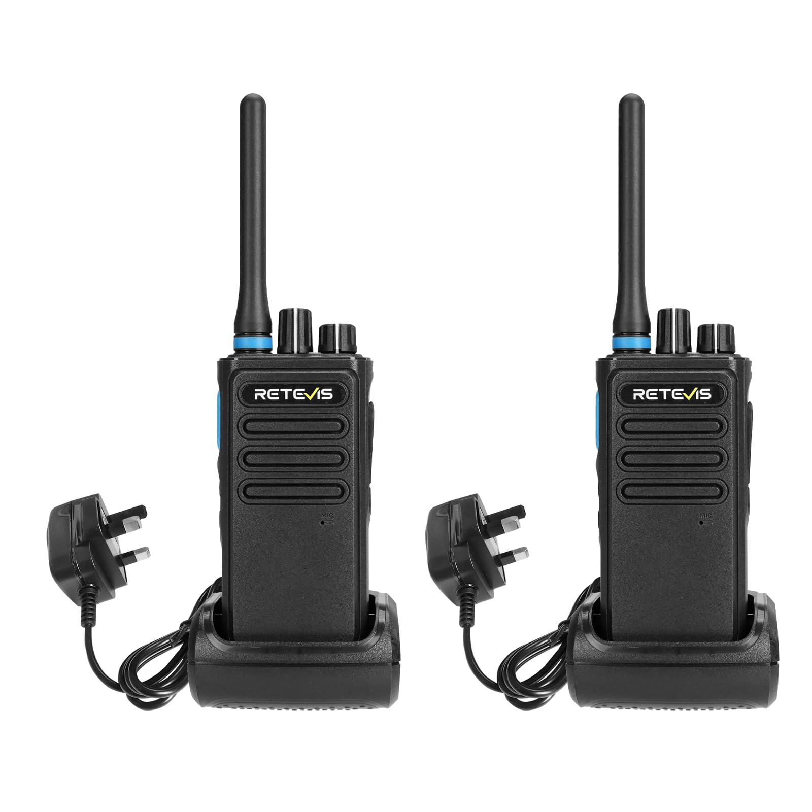 Retevis P1 High Power Walkie Talkie, Digital Walkie Talkies Superhet Relay, Lone Worker, 260hrs Recording, 2500mAh 2 Way Radio Professional for Manufacturing, Logistics (2 Pcs, Black)