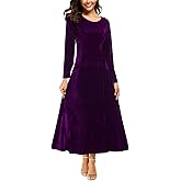 Urban CoCo Women's Elegant Long Sleeve Ruched Velvet Stretchy Long Dress