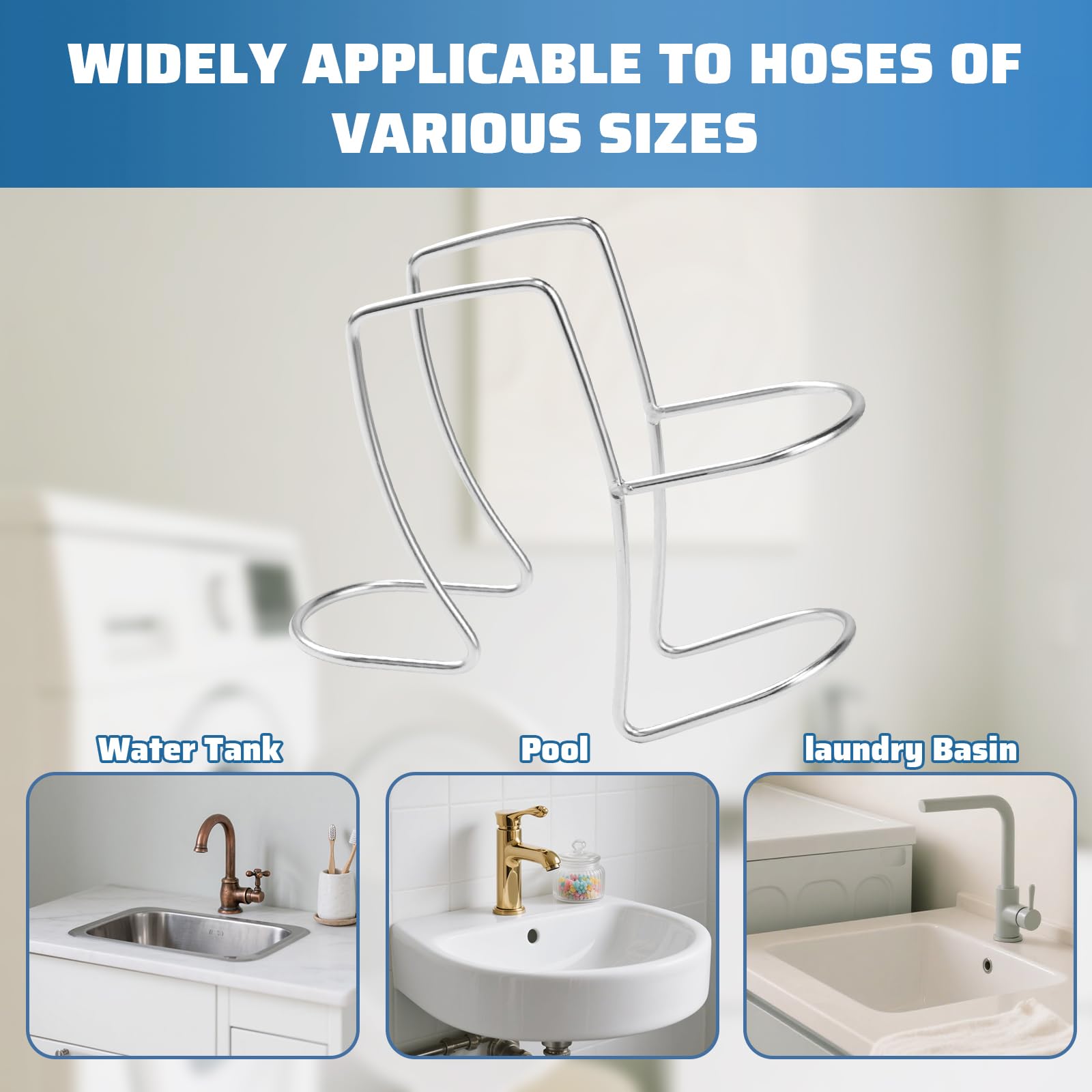 Washing Machine Drain Hose Holder, 304 Stainless Steel Adjustable Washer Drain Hose Holder, Universal Utility Sink Hose Clamp Fits All Tub Hose (0.1X5.3X5.5in)