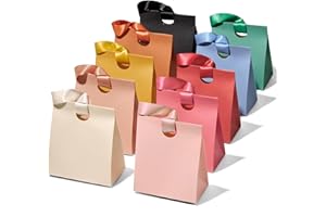 Vitalizart Paper Gift Bags With Ribbon Handles Set of 10 Assorted Colors Bulk Reusable For Gift Wrap Girls Kids Birthday Bridal Shower Party Favors Goodie Bags Candy Christmas 5.91"x3.54"x7.28" Small Size