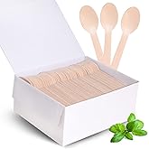Disposable Wooden Spoons for Eating - 300Pcs Natural Wooden Spoons Disposable, Biodegradable and Compostable Wooden Cutlery f
