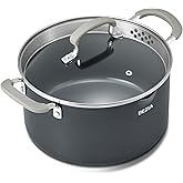 6 Quart Nonstick Stock Pot with Lid, BEZIA PFAS-Free Ceramic Soup Pot, Multipurpose Pasta Pot with Strainer Lid, Induction Cooking Pot, Silicone Handle, Compatible with All Cooktops, Dishwasher Safe