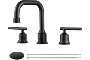 WOWOW Two Handles Widespread 8 inch Bathroom Faucet Black 3 Pieces Basin Faucets 360 Degree Swivel Spout Lavatory Sink Faucet