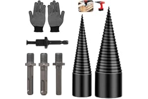 THJOPOKEEL Firewood Log Splitter Set Removable Drill Bit 42mm + 32mm with Anti-Slip Gloves and 4 Drilling Handles, Log Splitt