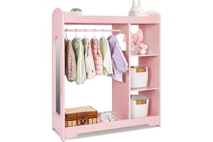 OOOK Kids Closet Organizers and Storage with Mirror, The Kids Dress up Storage Also Includes Kids Clothing Rack, Helping Children Manage Own Clothes, Nice Dressers for Kids Gifts on The Road to Growth