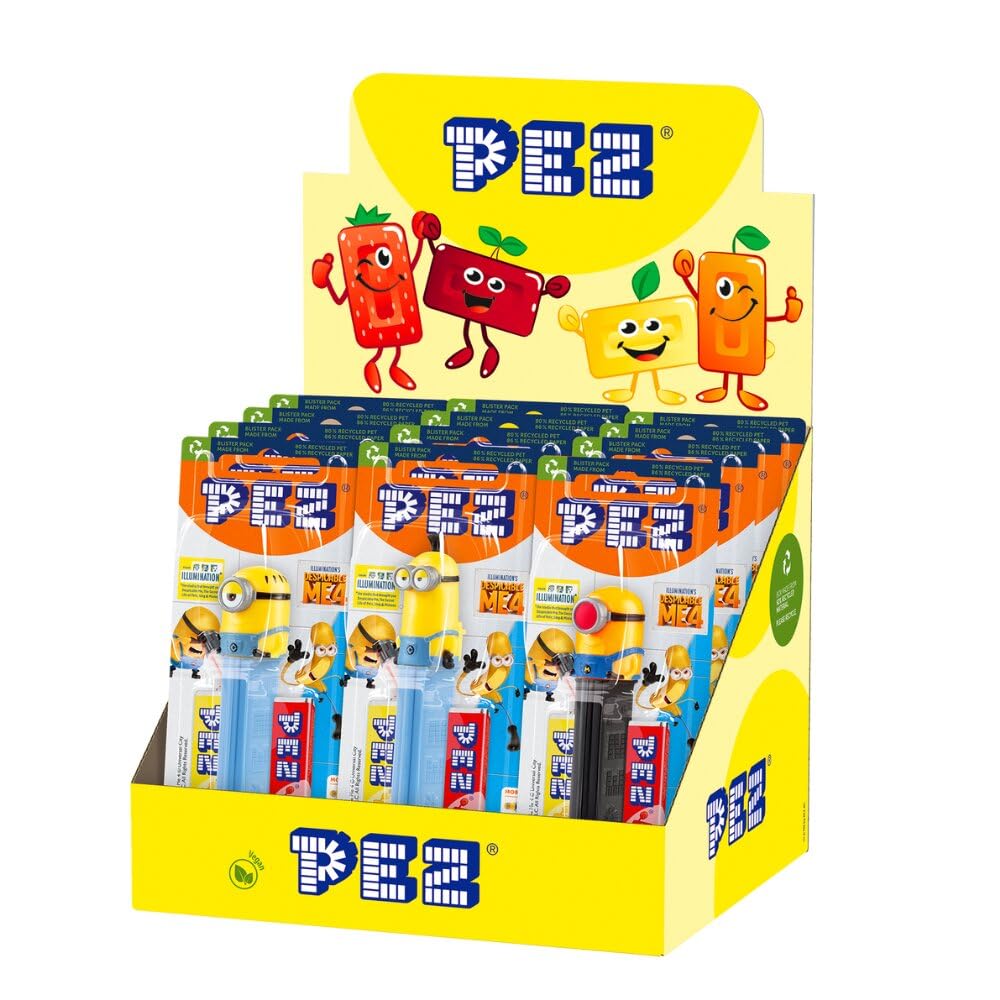 PEZ Minions, Two Fruity Taste Impulse Packs with Minions Themed Dispenser, 17 g (Pack of 12)