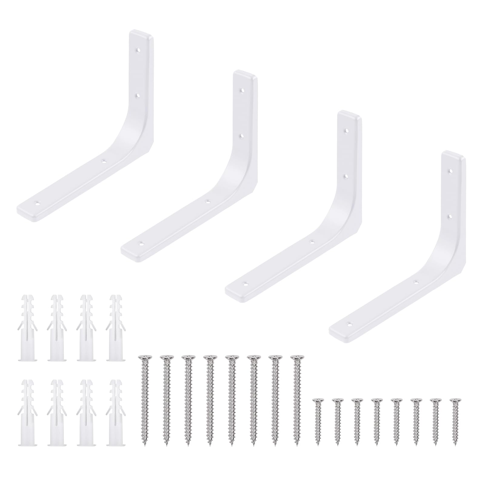 Tanstic 4 Pack 6 Inch L Shape Shelf Brackets, Heavy Duty Decorative Shelf Brackets Wall Floating Shelf Bracket, L Corner Brace Angle Brackets Shelf Support with Screws for DIY Shelving(White)