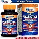 CaptainBiotics Probiotics - 50 Billion CFU per 2 Caps - 60 Vegetarian Caps - 19 Science-Backed Strains, Shelf Stable, Controlled Release, Stomach Acid Resistant, Superior Adherent